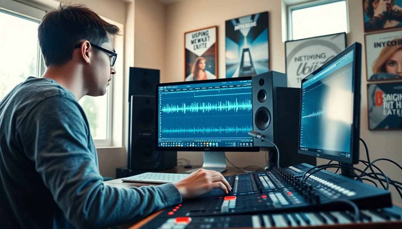 Experience online mastering with a sound engineer working in a modern music studio.