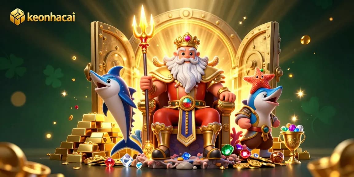 Experience keonhacai with Neptune and treasure in a vibrant, rich 3D casino scene full of action.
