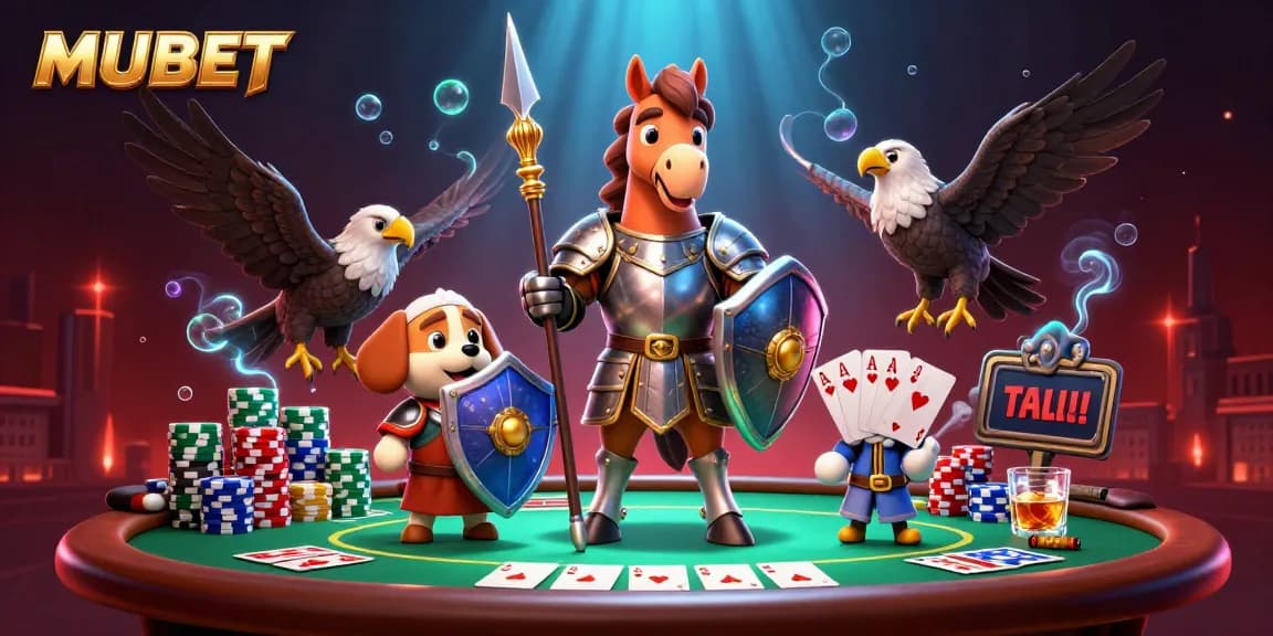 Engage with MUBET and experience the thrill of a vibrant casino scene with a knight and poker elements.