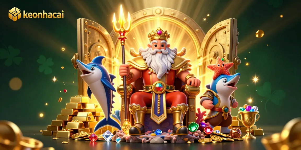 Experience keonhacai with Neptune and treasure in a vibrant, rich 3D casino scene full of action.