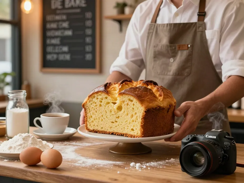 Freshly baked bolu bakar at ROKOK88 café showcasing warm textures and aroma, perfect for enjoying with coffee.