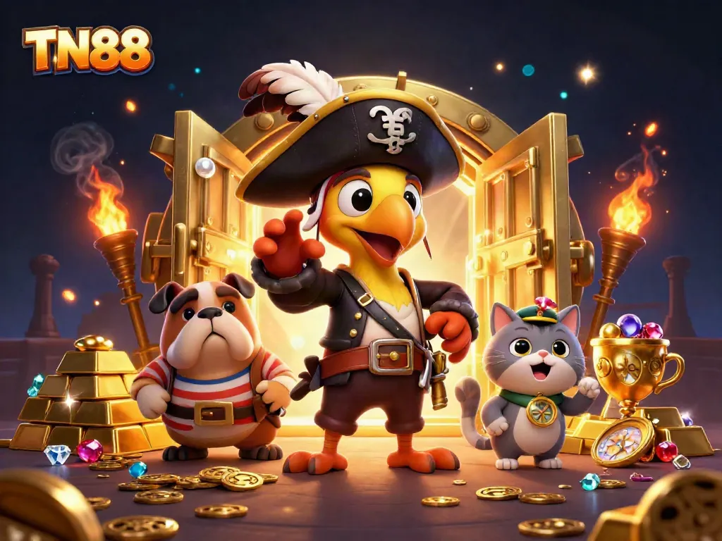 Experience the vibrant energy of TN88 with captivating casino elements as characters engage in a dynamic gaming adventure.