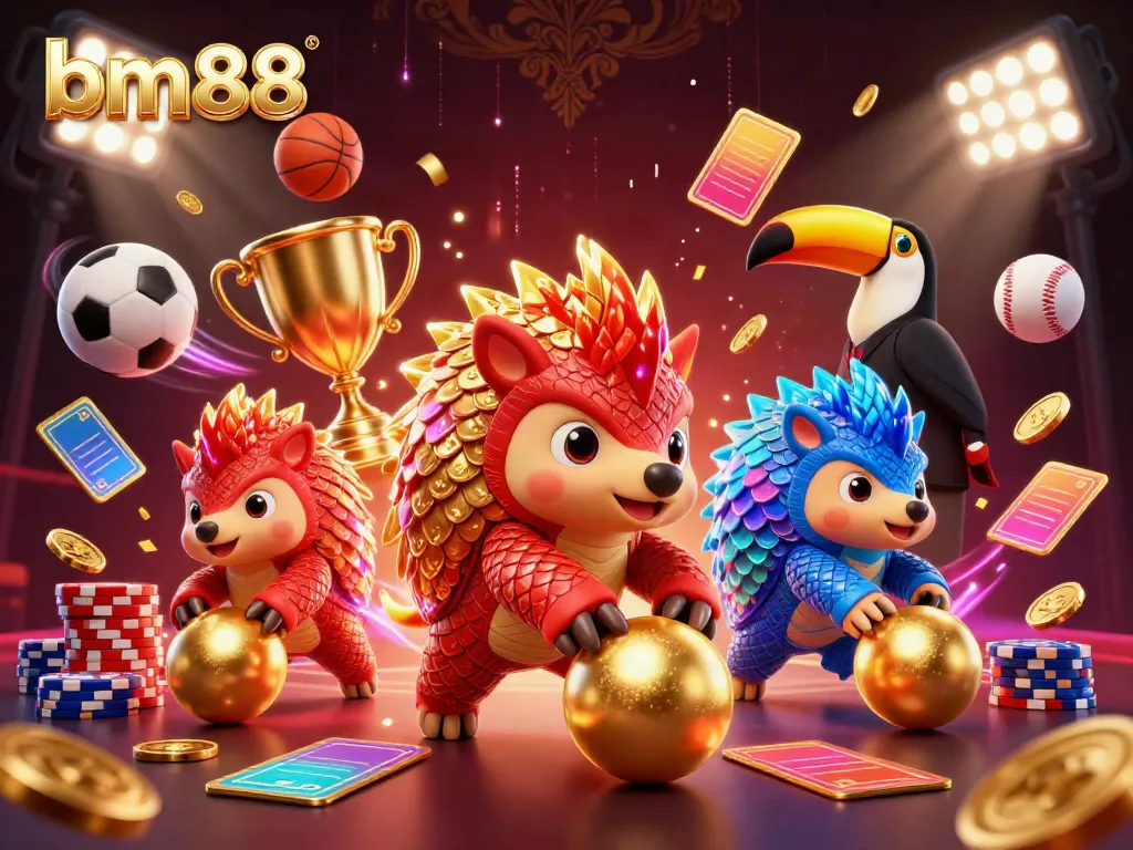 Experience thrilling gameplay at bm88 with animated pangolins in a vibrant casino scene.