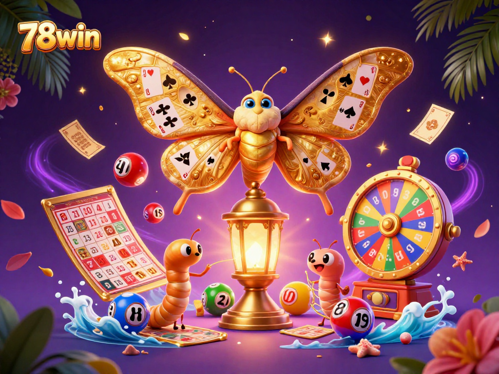 Engage with 78win's vibrant casino experience featuring dynamic lottery elements and a mystical background.