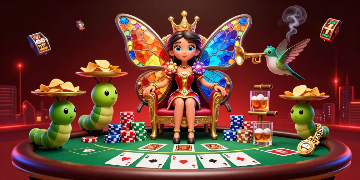 Engage with Bet88's vibrant 3D illustration, showcasing a butterfly queen amidst poker excitement.
