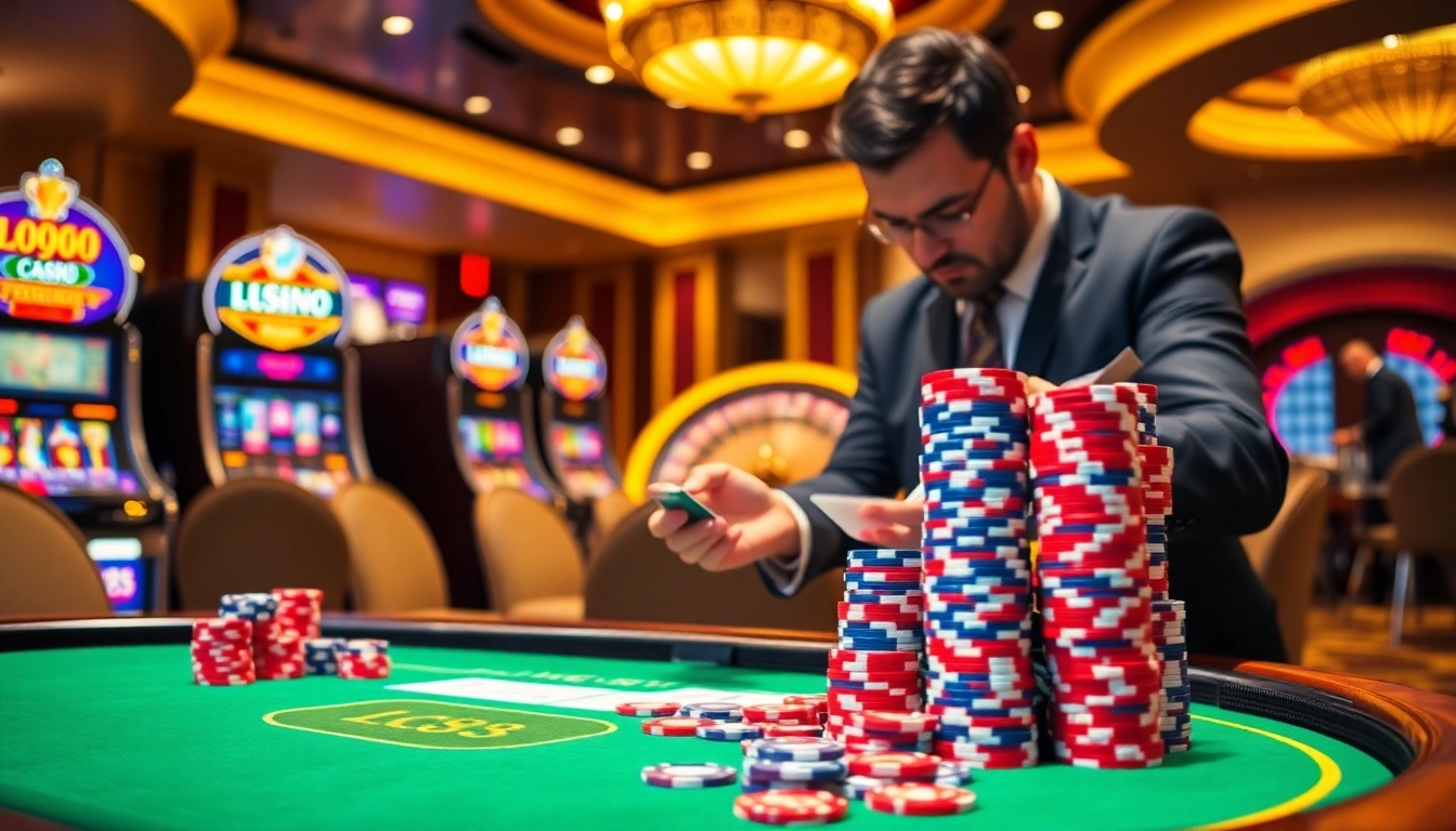Experience the excitement of lc88 game with high-stakes poker at a vibrant casino table.
