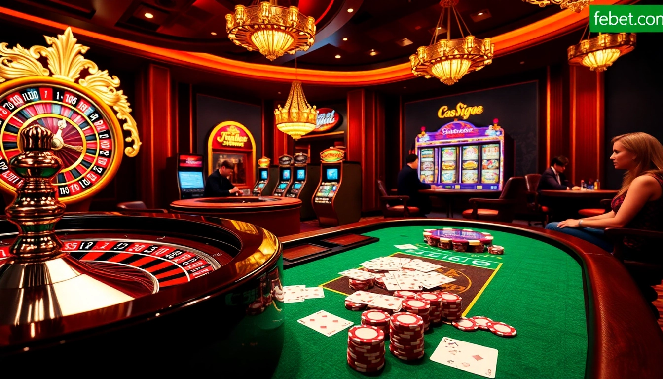 Experience the thrill of casino gaming at febet.com with vibrant roulette tables and intense players.