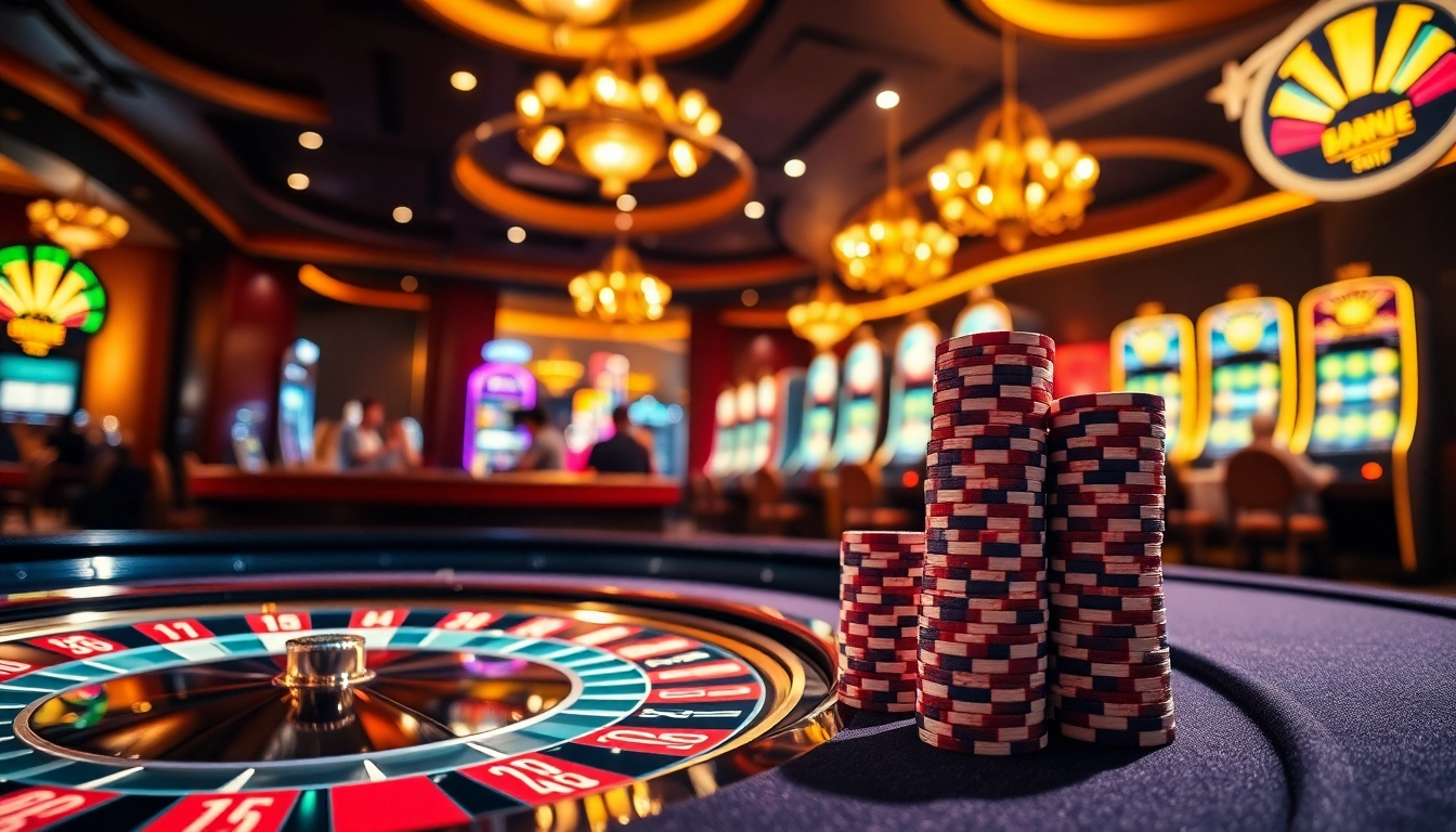 Engaged gamblers at vibrant tables enjoying games inspired by https://www.vaoluoitv.com/ with luxurious casino decor.