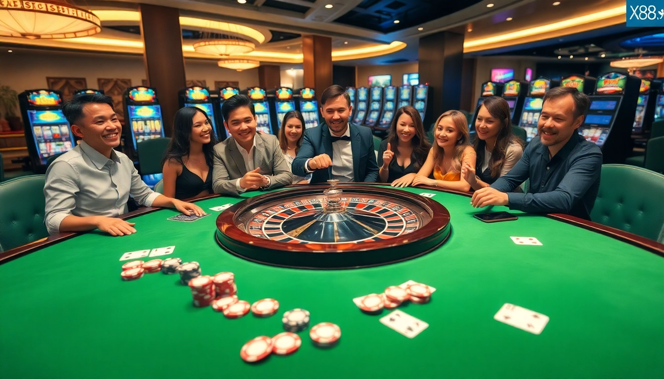 Experience the thrill of XX88 at a vibrant casino table surrounded by engaging players.