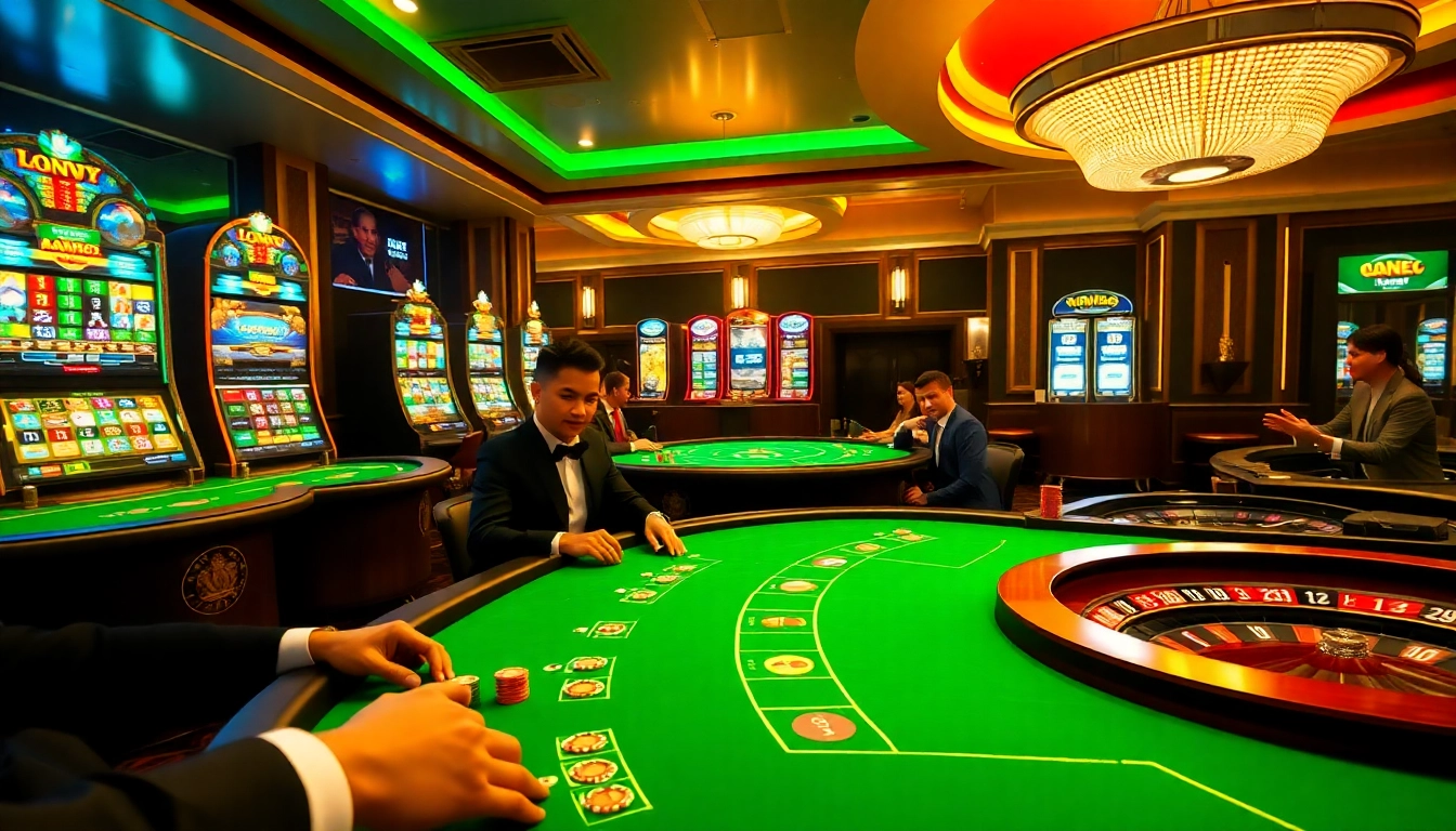 Experience rr88 linh excitement at the vibrant casino tables filled with players and colorful games.