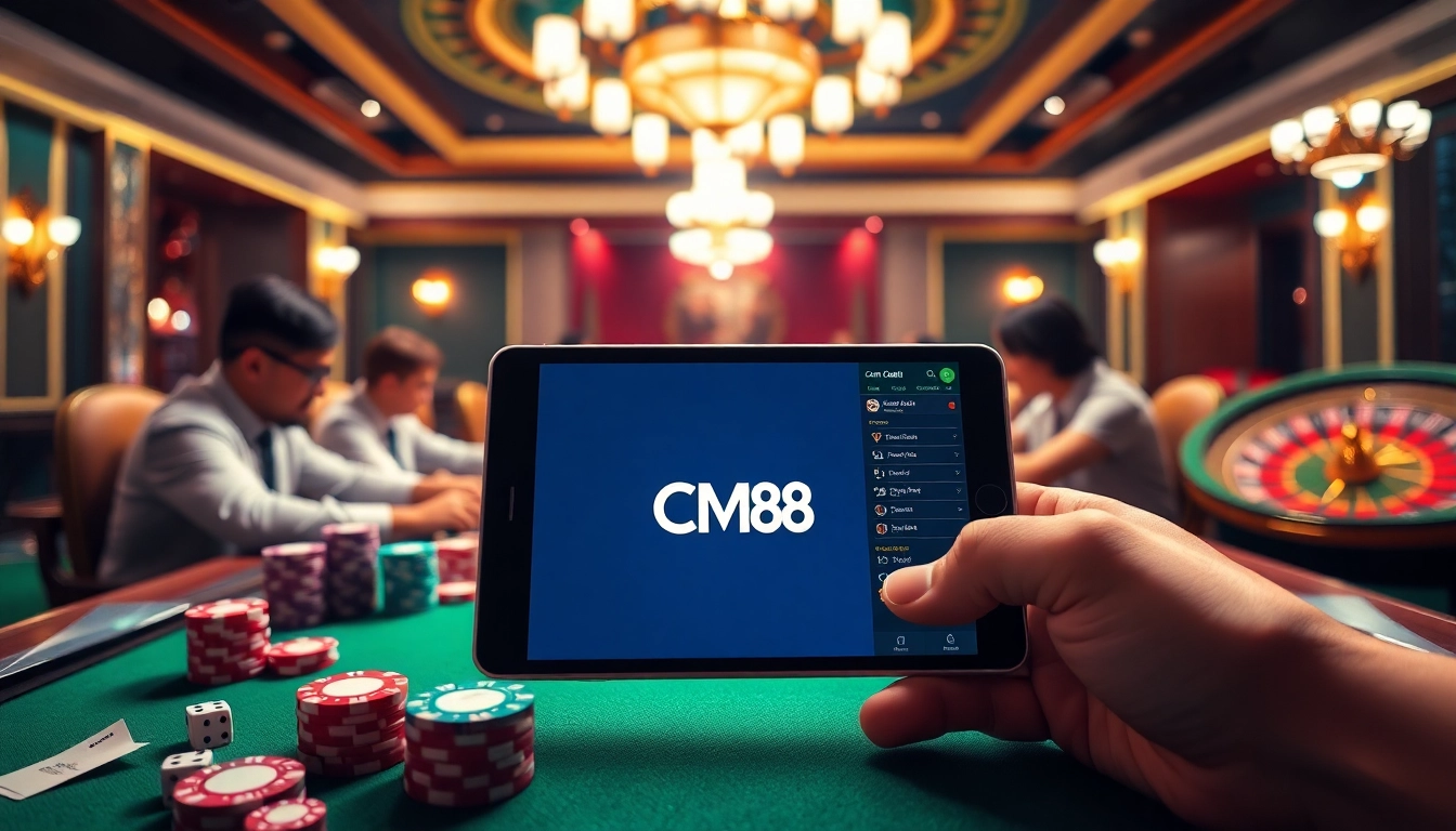 Experience the thrill of casino gaming with CM 88 and vibrant poker chips on the table.