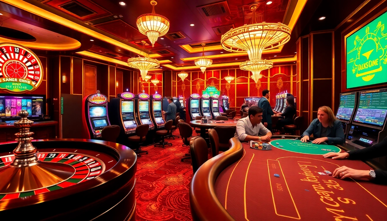 Experience the thrill of Luck8 games with vibrant casino visuals featuring roulette and slot machines.
