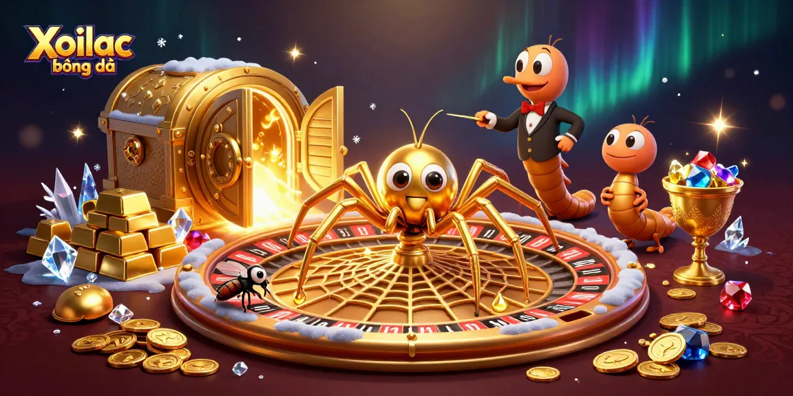 Xoilac bóng đá showcases thrilling betting action with a spider croupier and vibrant casino elements.