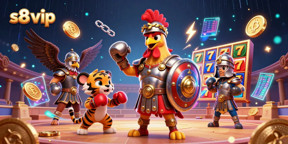 S8 vip showcases a dynamic casino scene with vibrant characters and slot game elements during live play.