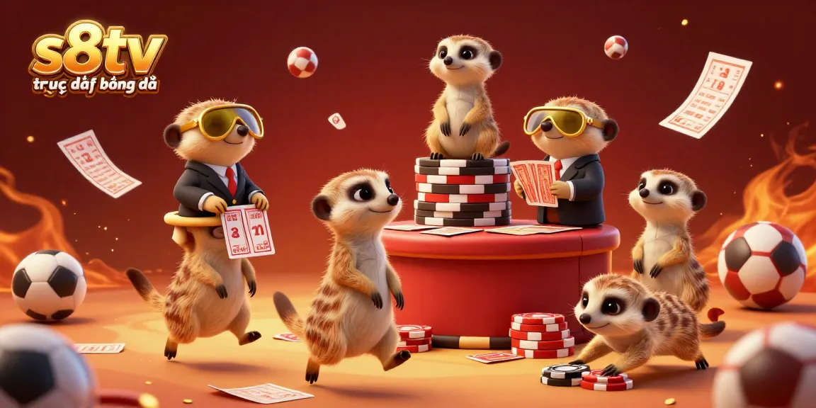 s8tv trực tiếp bóng đá betting meerkats operating a vibrant sports casino scene with dynamic action
