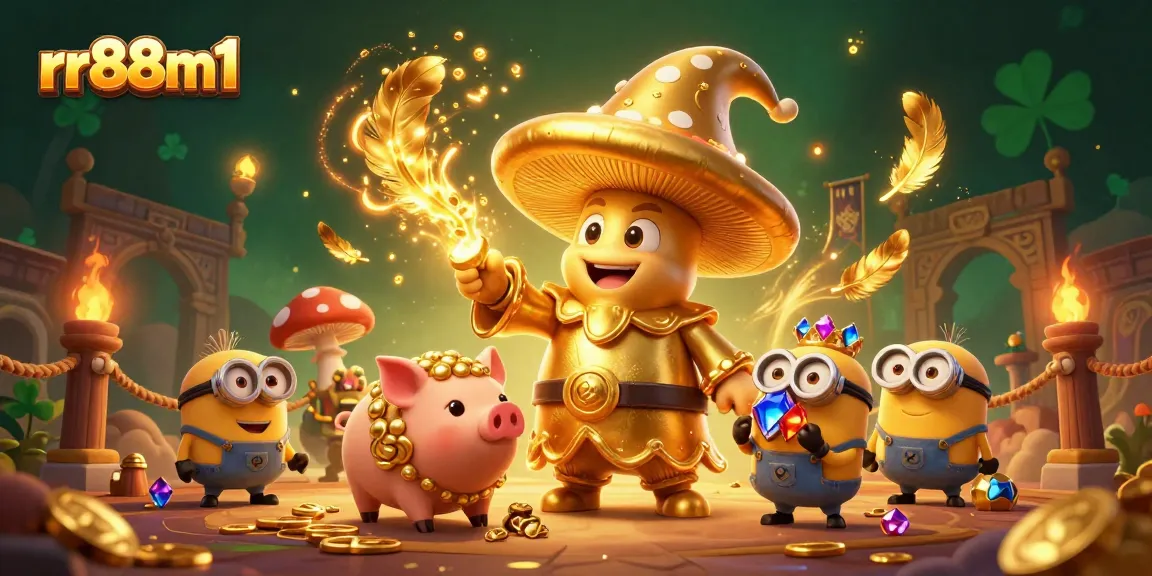 Experience thrilling gameplay with rr88m1 as golden mushroom wizard reveals treasures in the casino realm.
