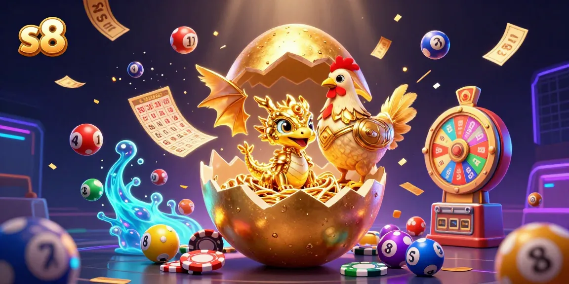 Engage with the thrilling world of S8 casino gaming, featuring a golden dragon amid exciting lottery elements.