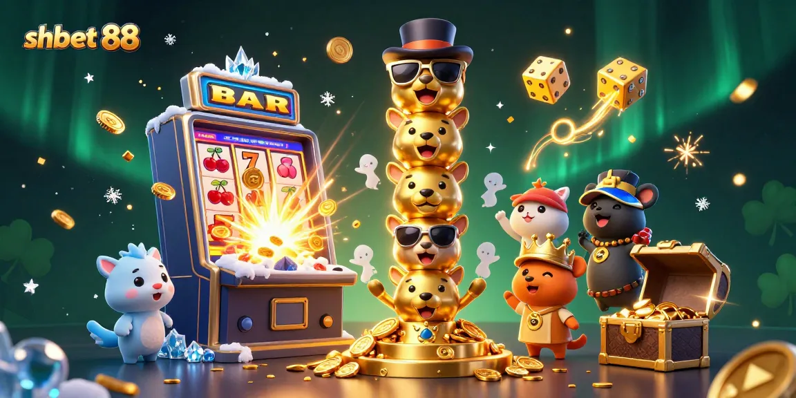 Engage with shbet 88 featuring a lively cartoon totem pole and dynamic jackpot elements amidst colorful casino excitement.