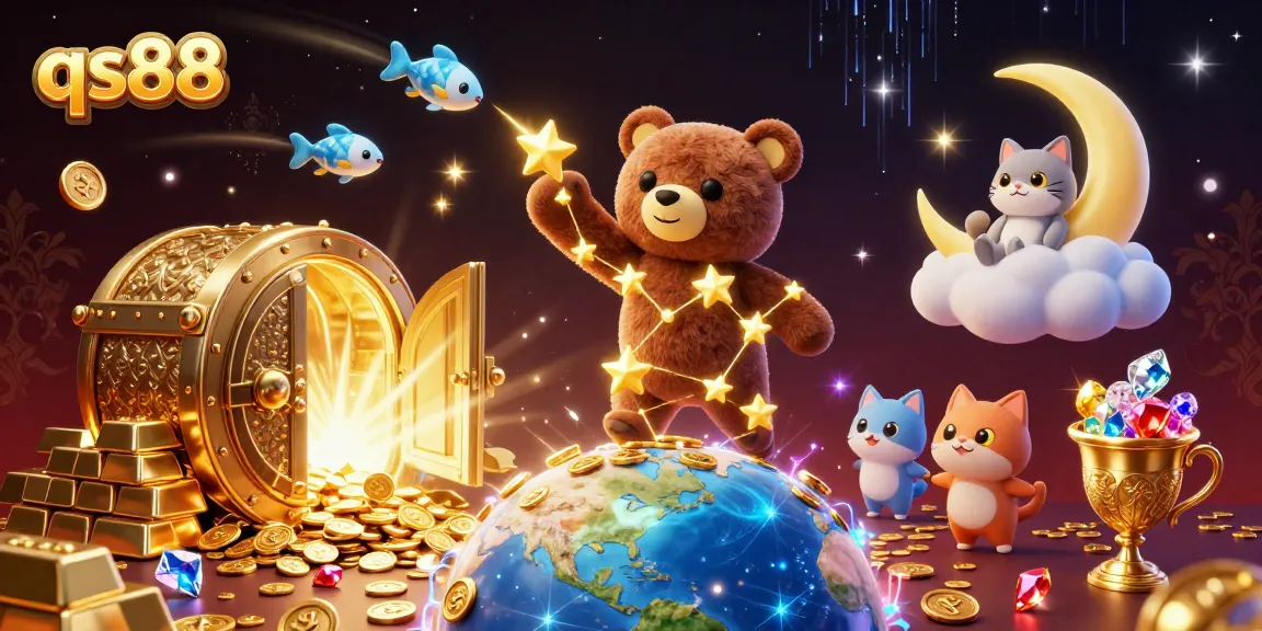 qs88 offers thrilling casino adventures with rich gold elements and playful characters.