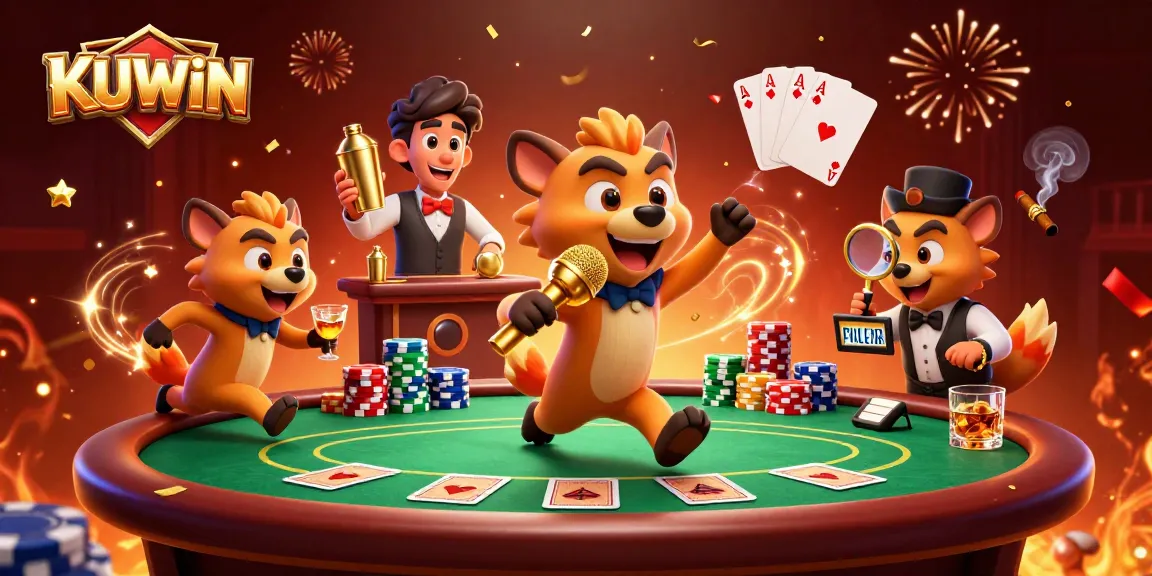 KUWIN hyenas host vibrant casino scene with poker tables and colorful chips.