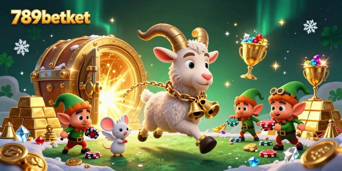 Engage in thrilling gameplay at 789betket, showcasing a dynamic casino scene with festive 3D characters.