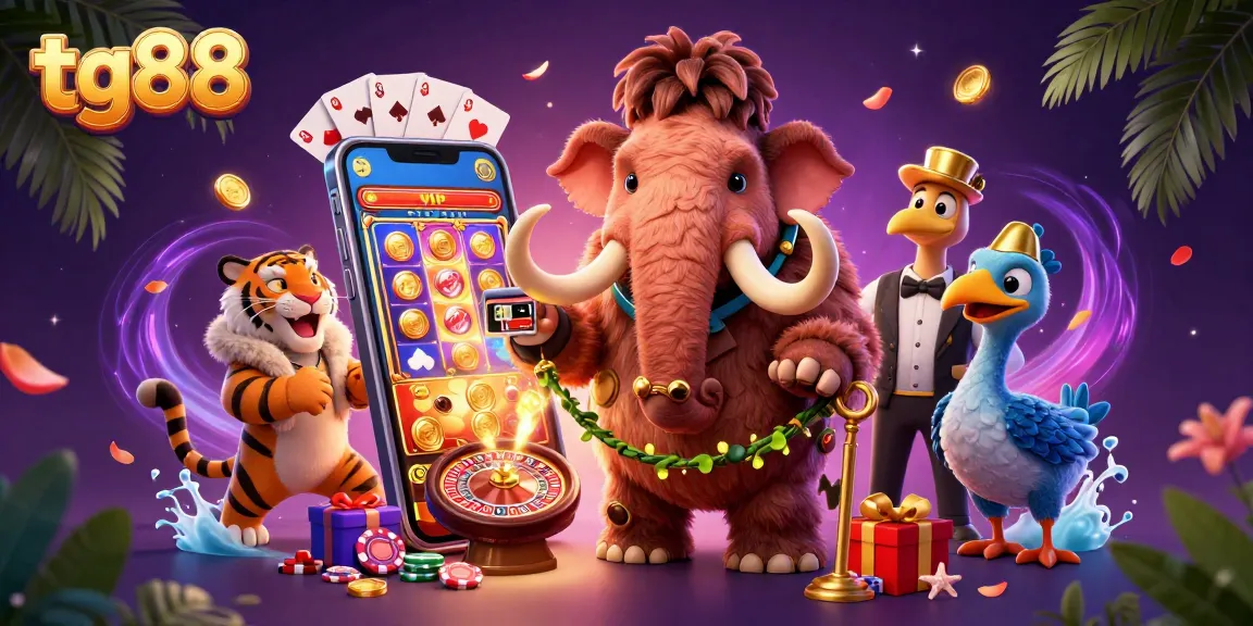 Experience gaming excitement at tg88 with a vibrant casino scene featuring unique characters and dynamic game elements.